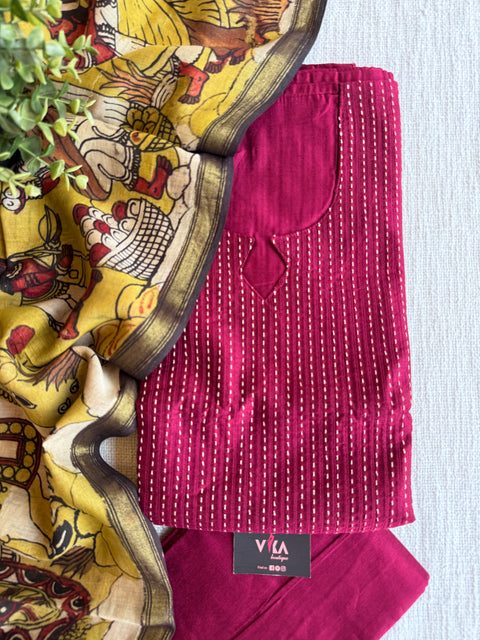 Silk cotton suit material with Pen kalamkari silk Dupatta