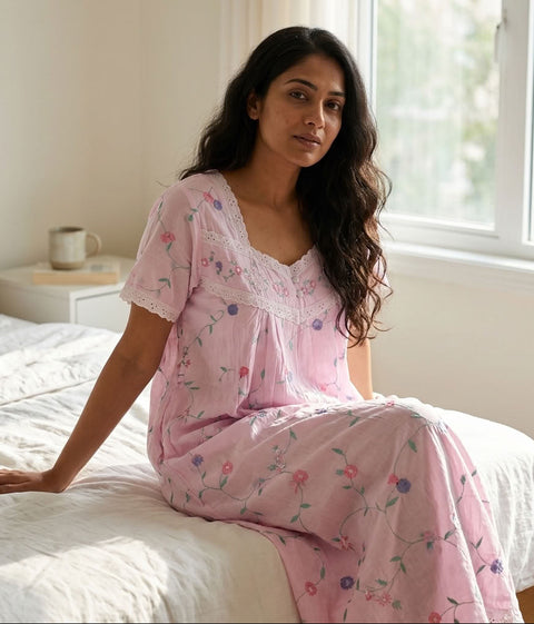 L and XL size emb celebrity cotton nighty - pink