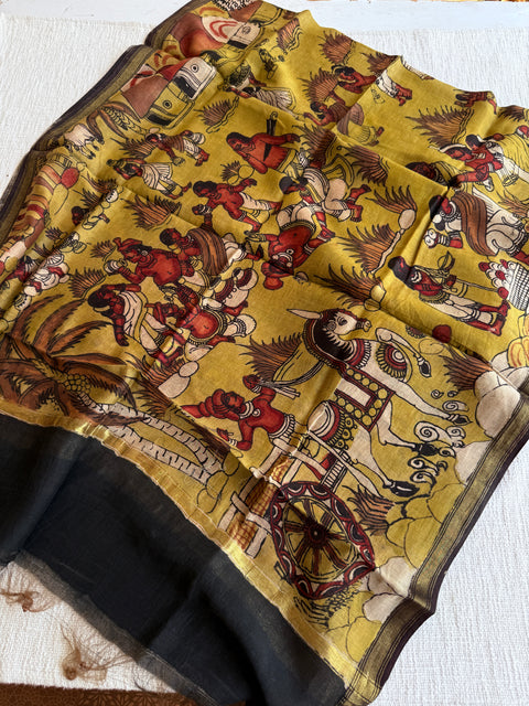 Silk cotton suit material with Pen kalamkari silk Dupatta