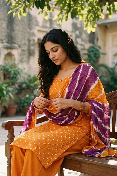 Bhandhej cotton salwar materia