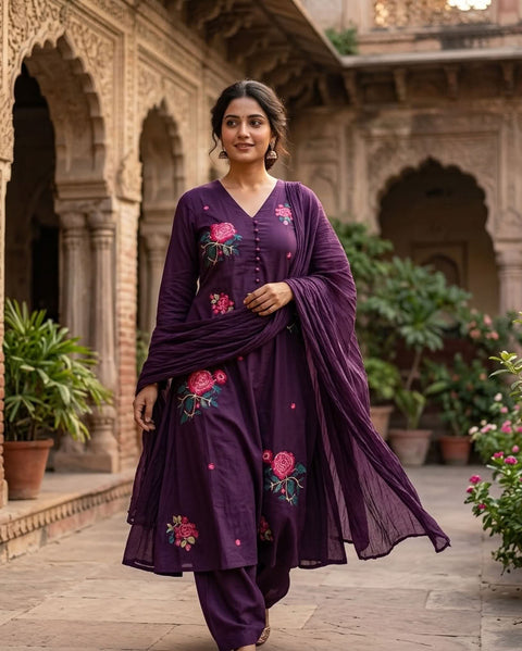 Embroidery pure cotton kurta pant set