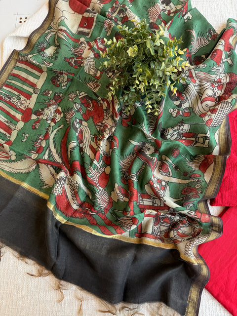 Silk cotton suit material with Pen kalamkari silk Dupatta