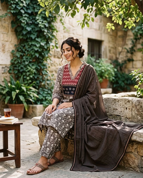 Ajrakh printed cotton suit set