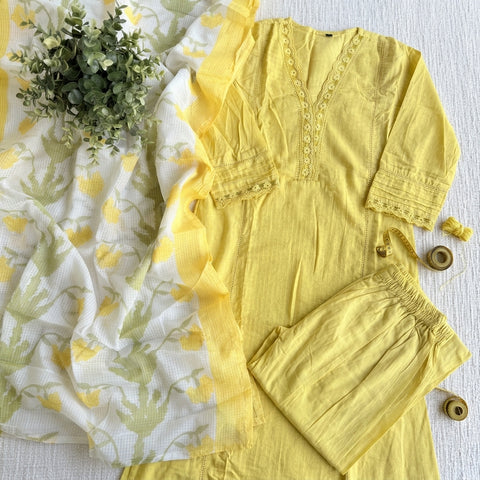 Yellow pure cotton suit set
