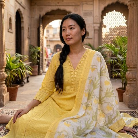 Yellow pure cotton suit set