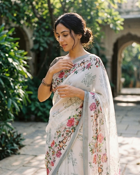 Floral printed georgette saree