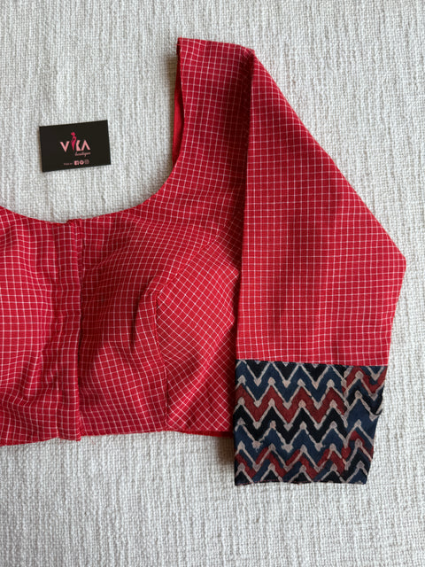 Red small checked blouse