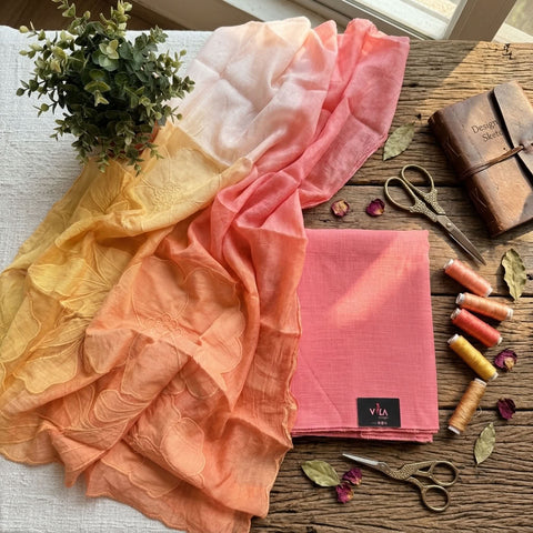 4D shaded Mul chanderi dupatta set
