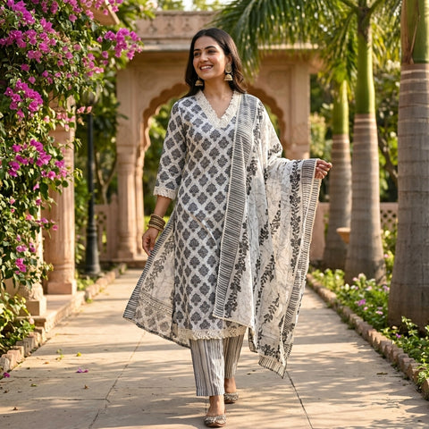 Printed cotton ready suit set