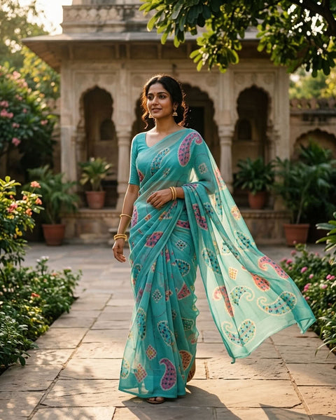 Floral printed georgette saree