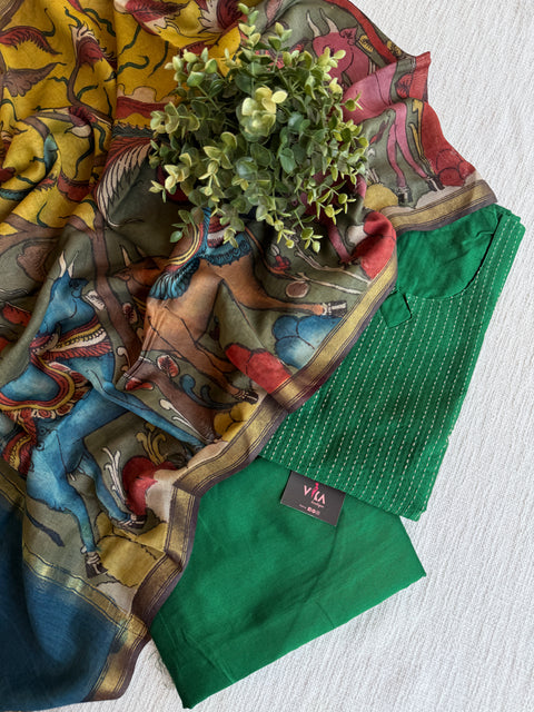 Silk cotton suit material with Pen kalamkari silk Dupatta