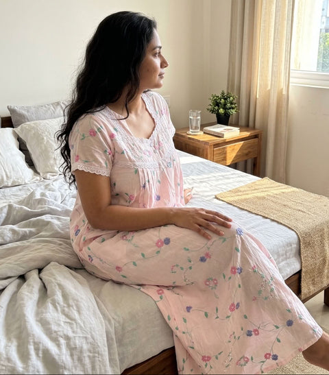 L and XL size emb celebrity cotton nighty - peach