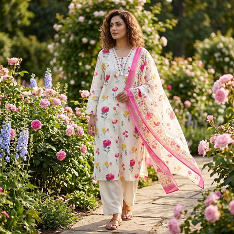 Floral printed modal silk suit set