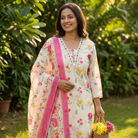 Floral printed modal silk suit set