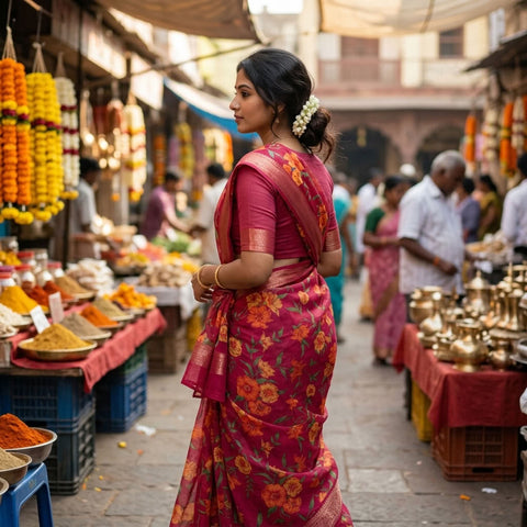 Floral Printed semi chiffon saree