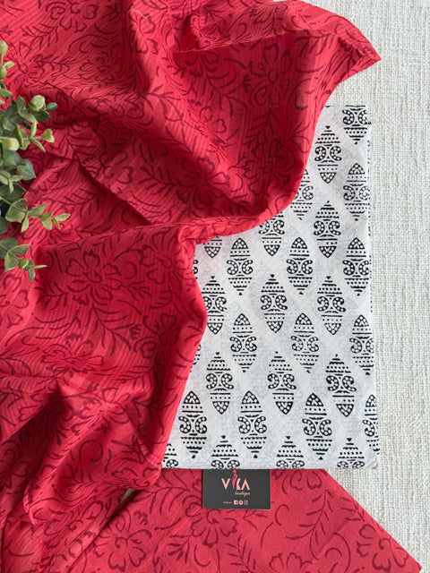 Dobby cotton salwar suit set - Red