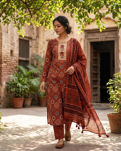 Printed cotton kurta pant set