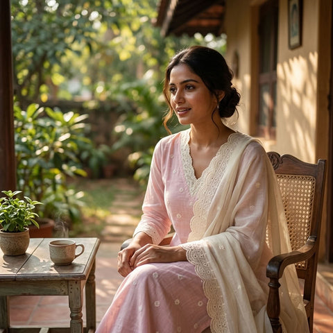 Emb chanderi suit top with cotton dupatta
