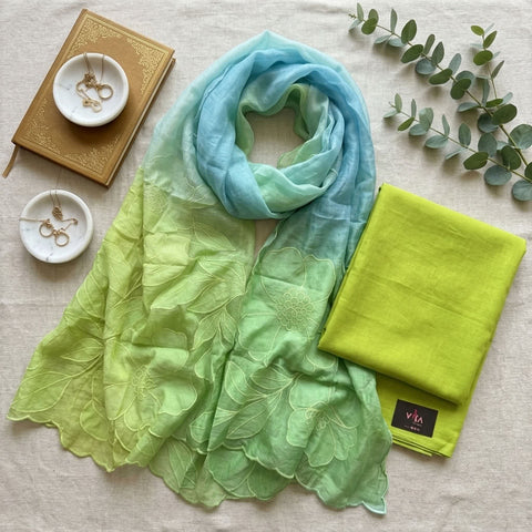 4D shaded Mul chanderi dupatta set