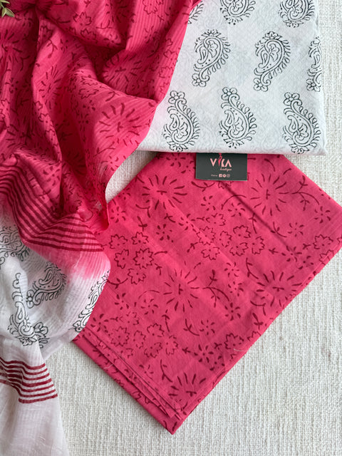 Dobby cotton salwar suit set - Pink