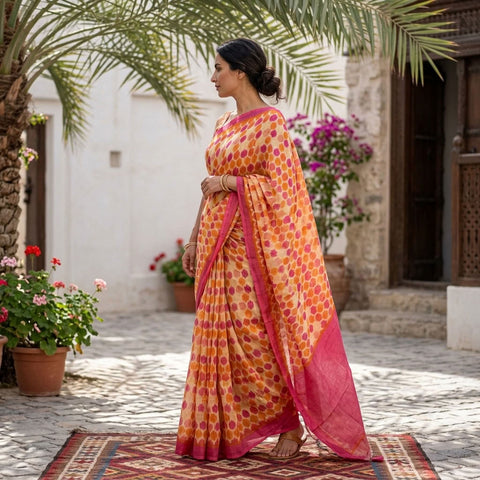 Printed silk Linen saree