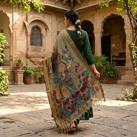 Pen kalamkari cotton dupatta