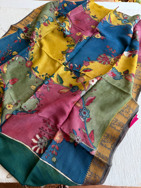 Silk cotton suit material with Pen kalamkari silk Dupatta