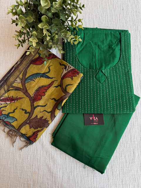 Silk cotton suit material with Pen kalamkari silk Dupatta