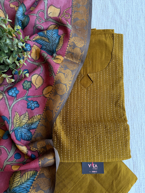 Silk cotton suit material with Pen kalamkari silk Dupatta