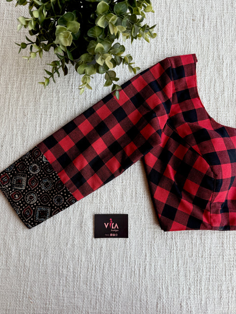 Red black checked blouse