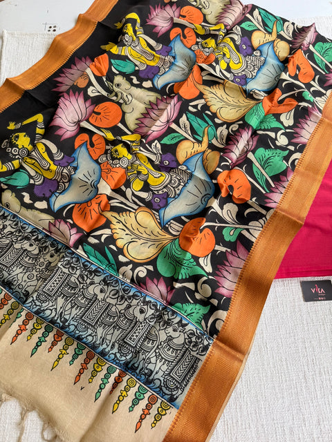Plain Cotton top with kalamkari dupatta