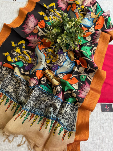 Plain Cotton top with kalamkari dupatta