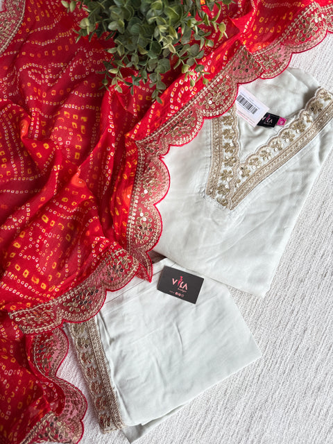 3XL - V neck Russian crepe ready suit set
