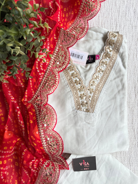 3XL - V neck Russian crepe ready suit set