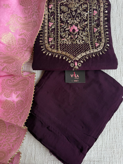 Partywear neck emb salwar material