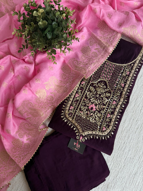 Partywear neck emb salwar material