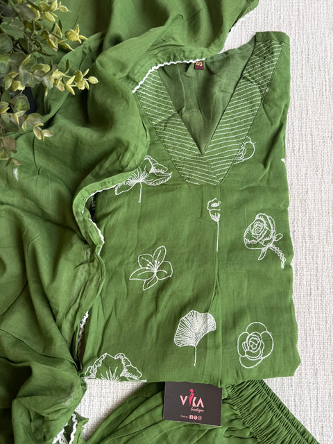 Embroidery cotton kurta pant set