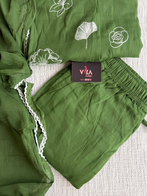 Embroidery cotton kurta pant set