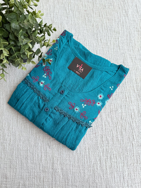 Neck emb Crush cotton nighty