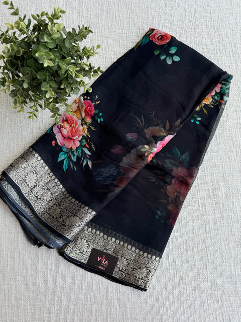 Zari border pure chiffon saree