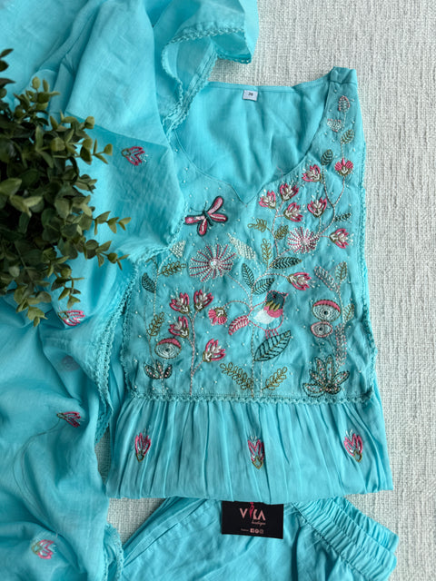 Yoke emb pure cotton Ready suit set