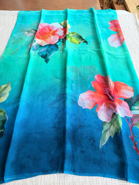 Digital floral shaded pure chiffon saree