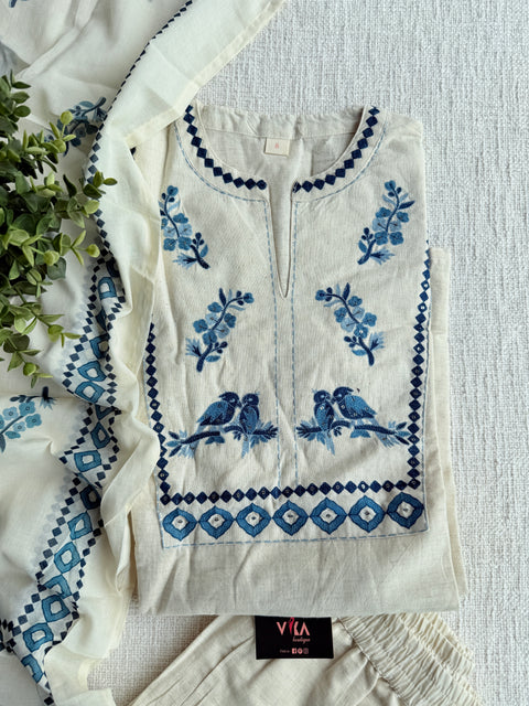 Emb handloom cotton kurta pant set