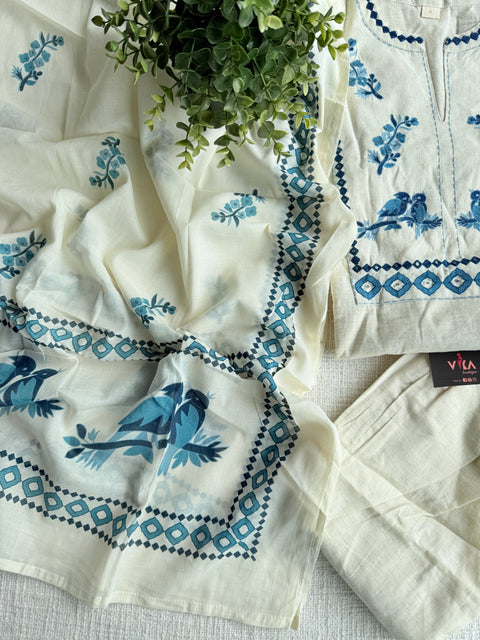 Emb handloom cotton kurta pant set