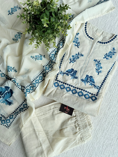 Emb handloom cotton kurta pant set