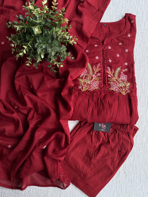Maroon potli work cotton kurta pant set