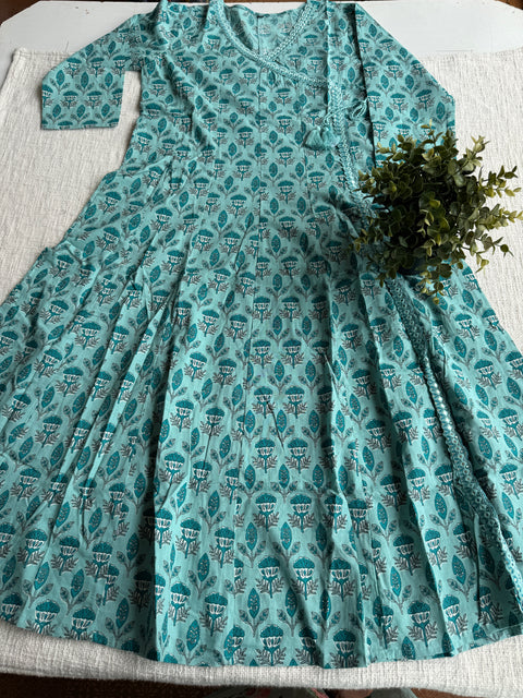 Anarkali printed cotton suit set