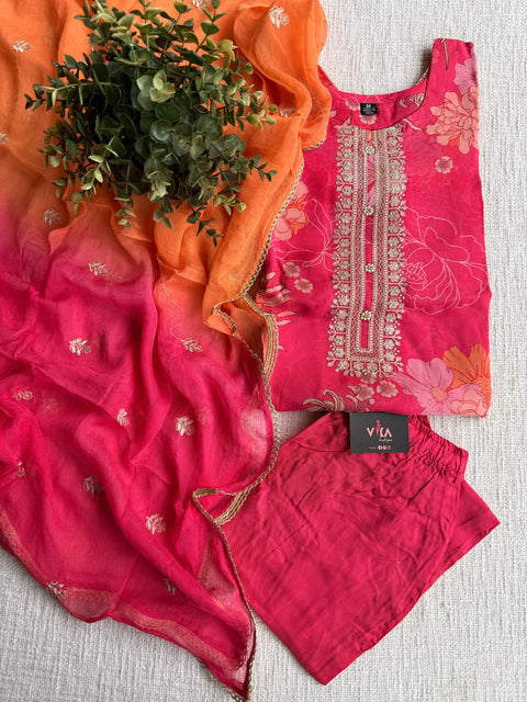 Printed organza readymade suit set