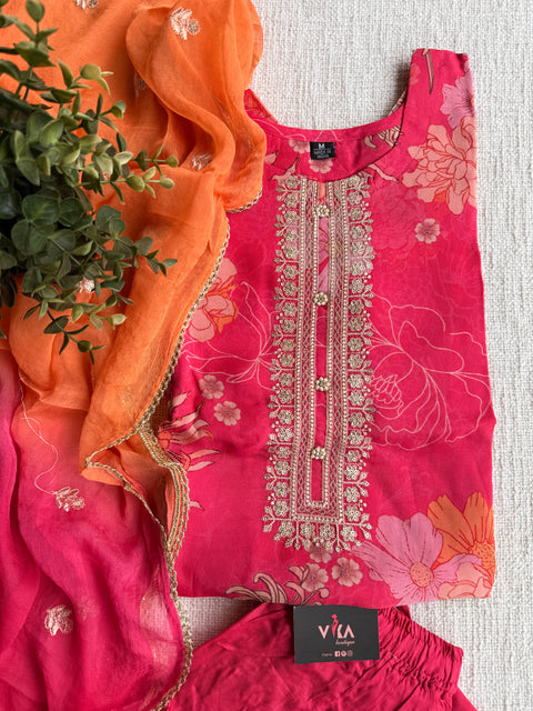 Printed organza readymade suit set