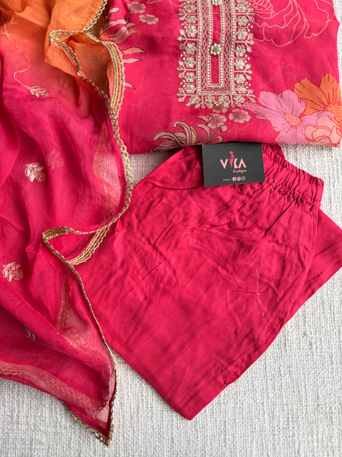 Printed organza readymade suit set